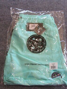 Maui & Sons Pool Shorts Turquoise Men's Medium Zippered Back Pocket Elastic NWT